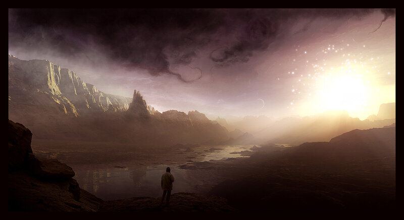solitary figure on alien planet