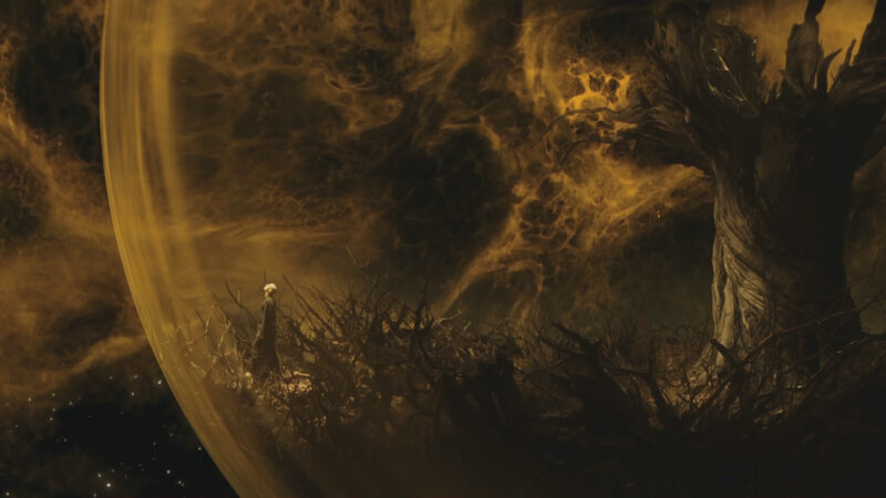 solitary figure on alien world
