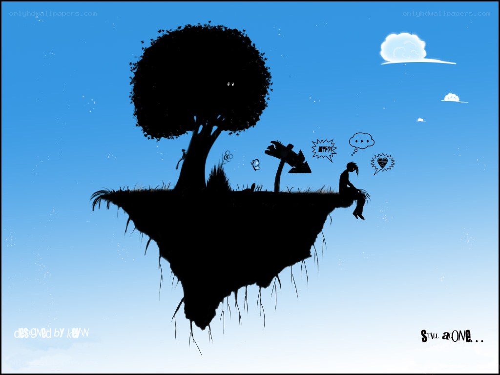solitary figure on floating island