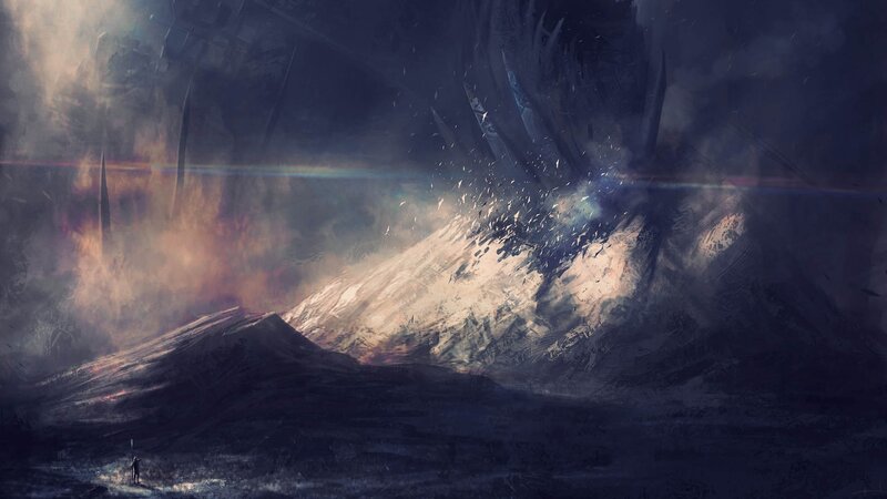 Solitary Figure on Mountain