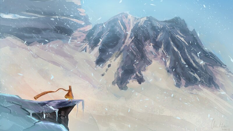 solitary figure on snowy cliff