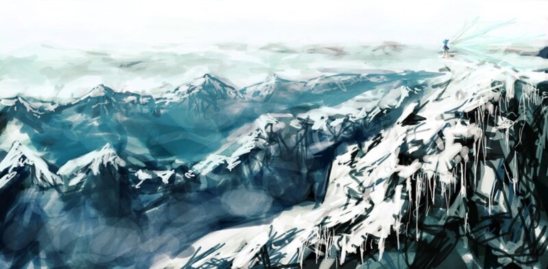 solitary figure on snowy mountain