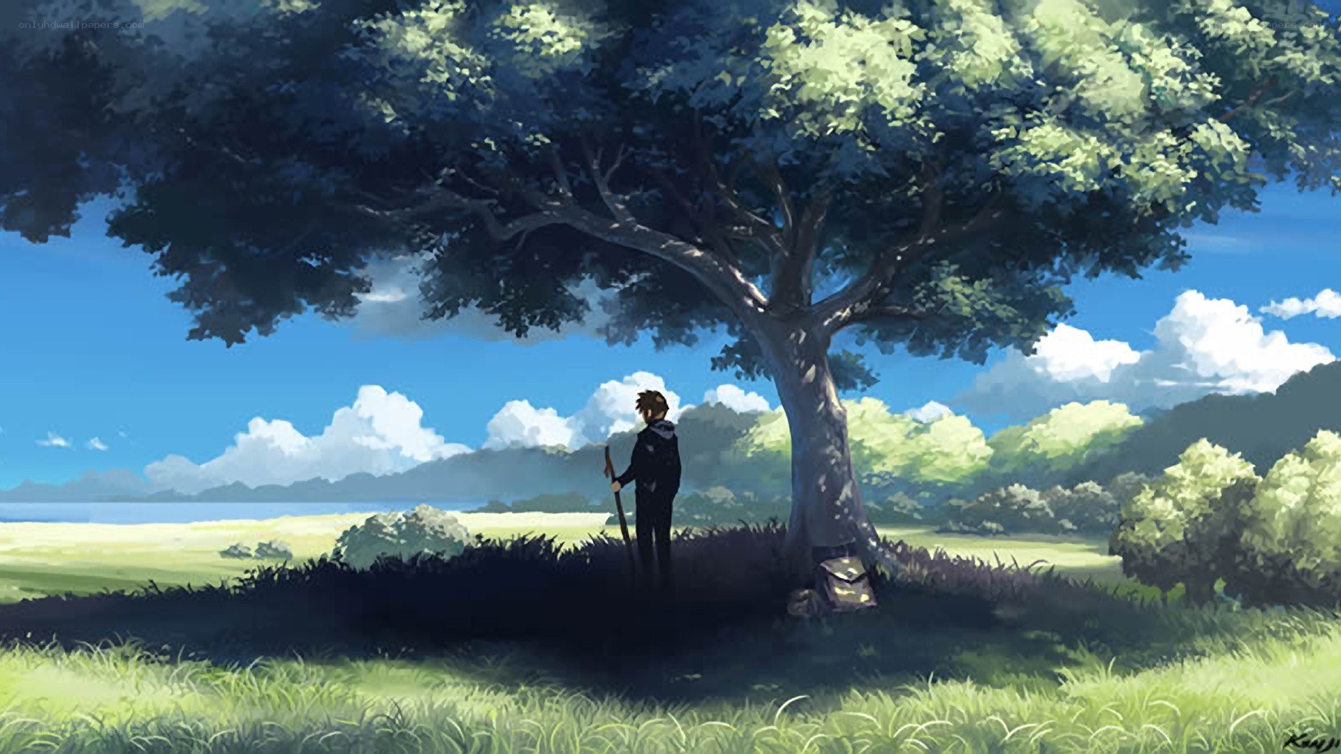 solitary figure under a tree