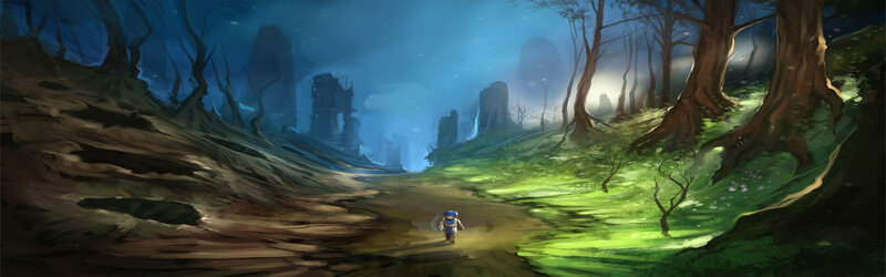 solitary traveler in a mystical forest