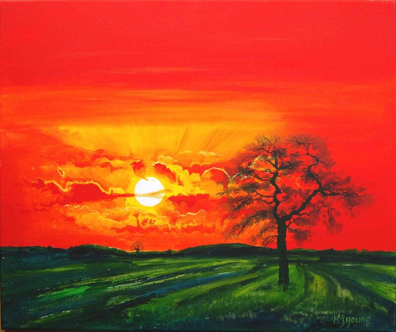 Solitary Tree at Sunset — Red