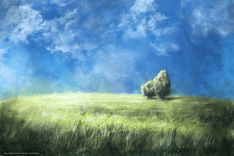 Solitary tree in a green field