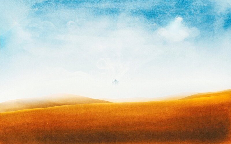 Solitary Tree in Desert — Blue, Serene, Digital Art
