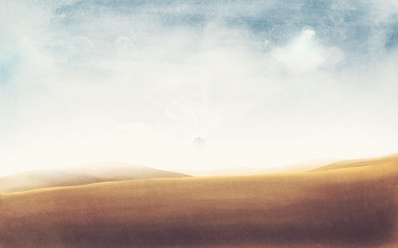 Solitary Tree in Desert — Brown, Serene, Digital Art