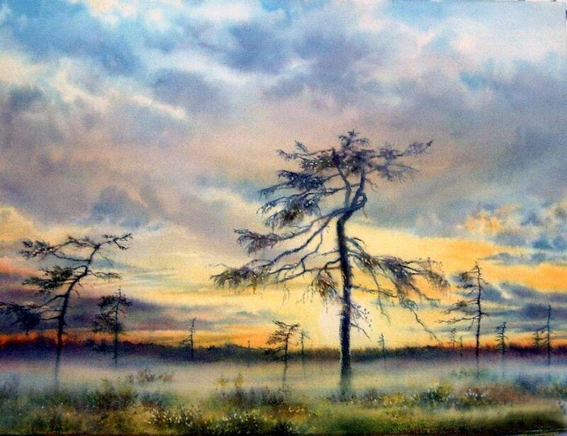 Solitary Tree in Marsh — Blue, Serene