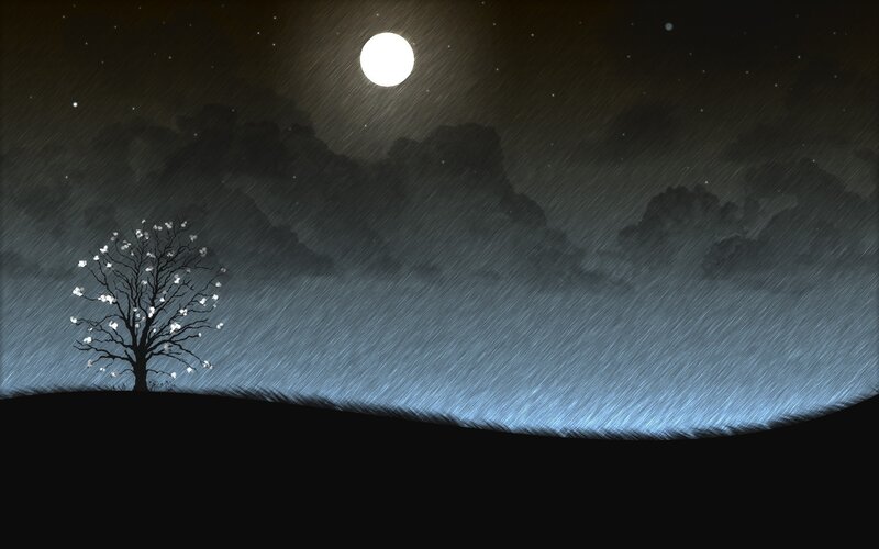 Solitary Tree in Rain — Black