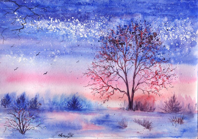 Solitary Tree in Winter — Blue