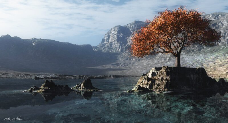 Solitary tree on a rock island