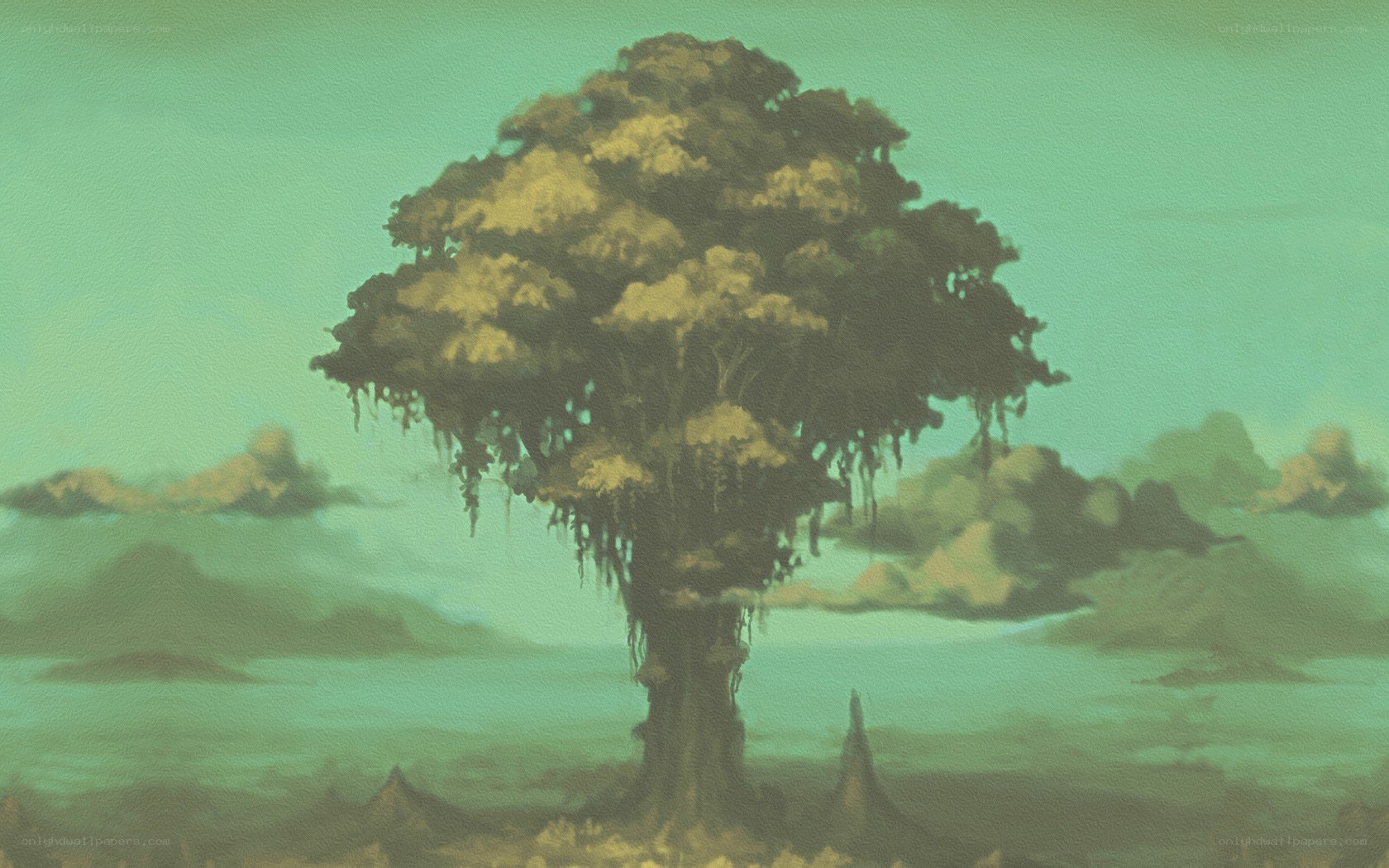 solitary tree on alien landscape