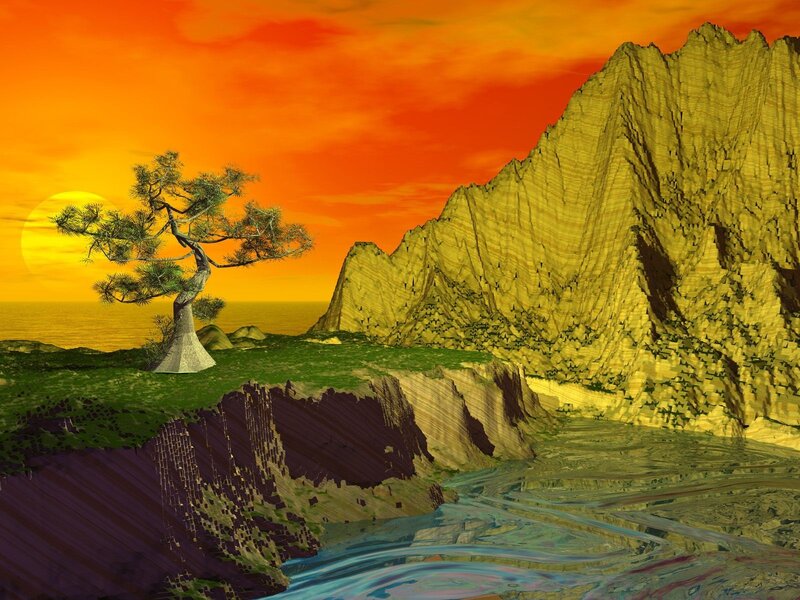Solitary Tree on Cliff — Orange, Dramatic, Sunset