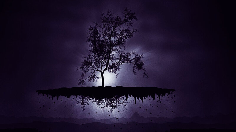 solitary tree on floating island