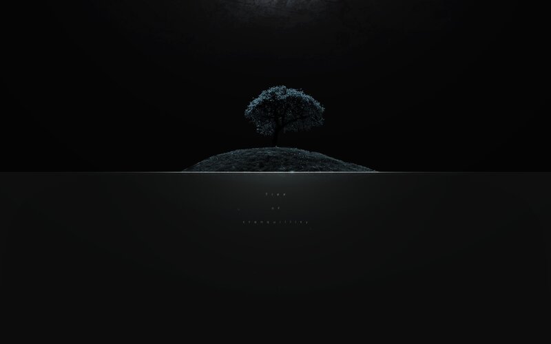 Solitary Tree on Hill — Black, Serene, Night