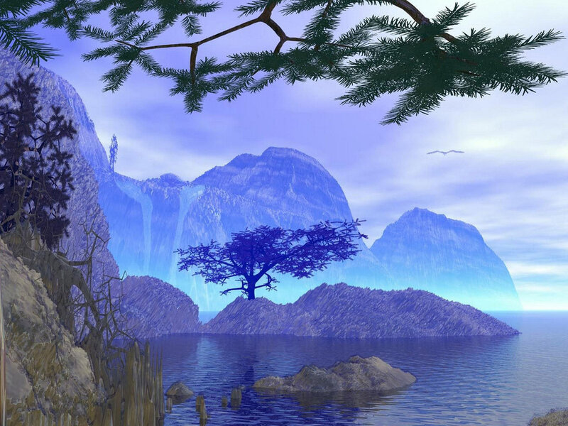 Solitary Tree on Island — Blue