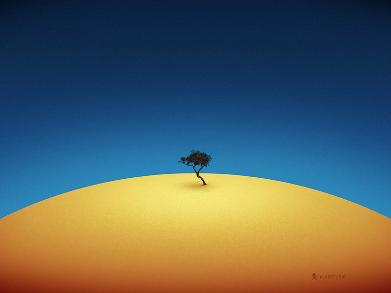 Solitary Tree on Sand Dune — Blue
