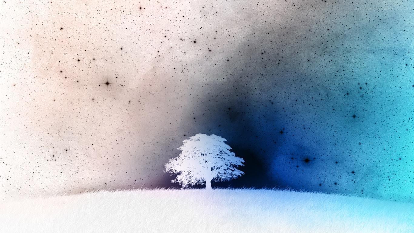 solitary tree under starry sky