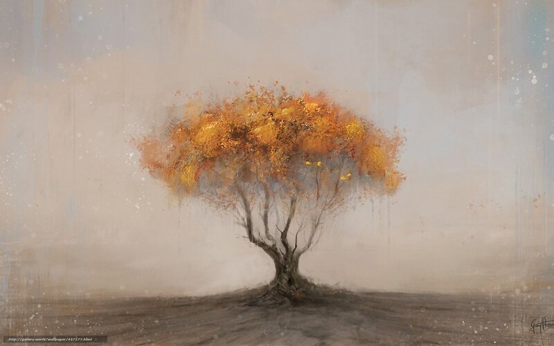 Solitary Tree with Autumn Leaves — Orange, Serene