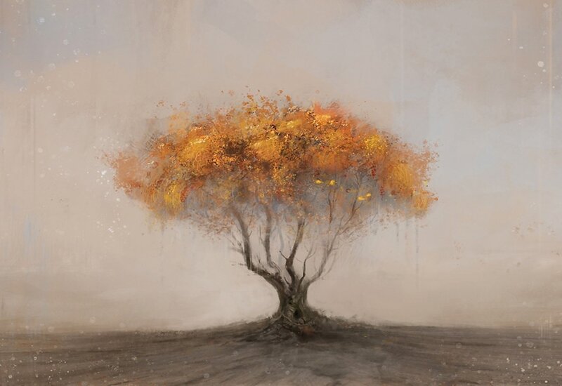 Solitary Tree with Autumn Leaves — Orange