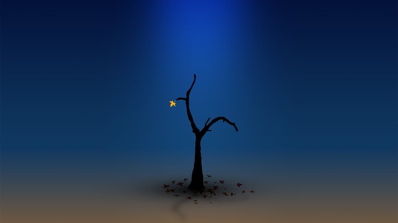 solitary tree with golden leaf