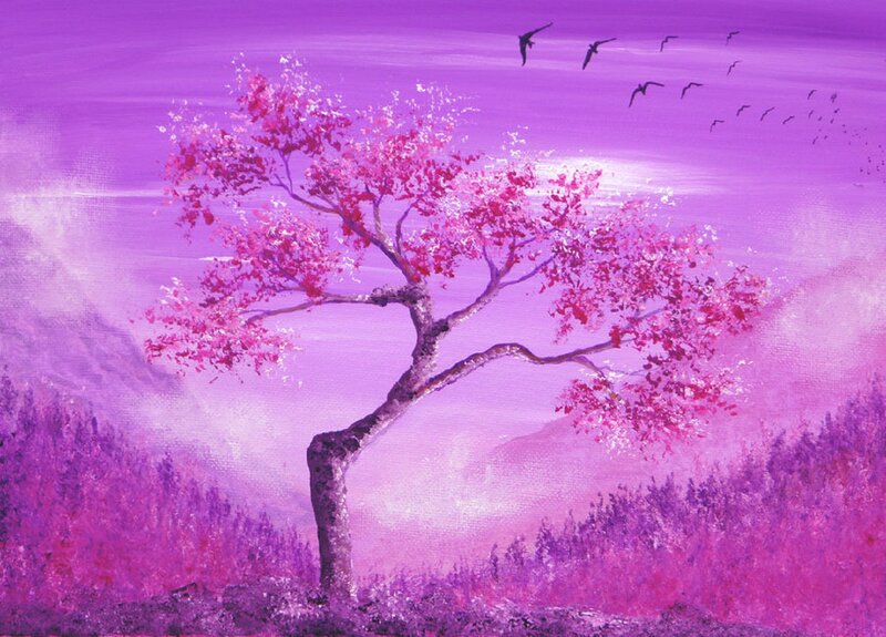 Solitary Tree with Pink Blossoms — Purple