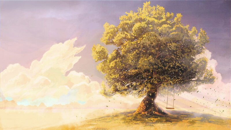 Solitary Tree with Swing — Yellow, Serene