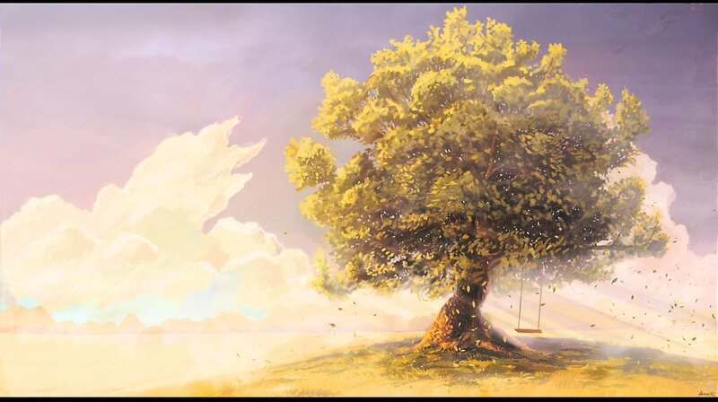 Solitary Tree with Swing — Yellow