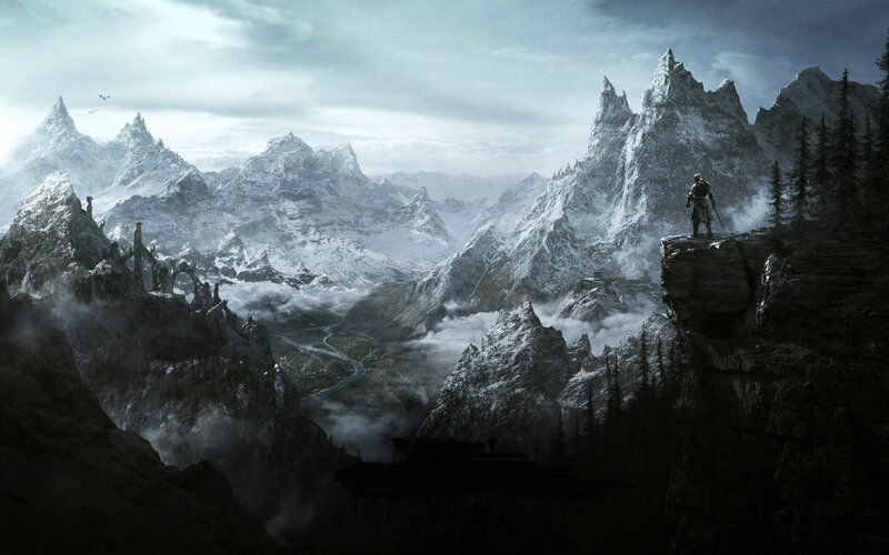 solo adventurer in snowy mountains