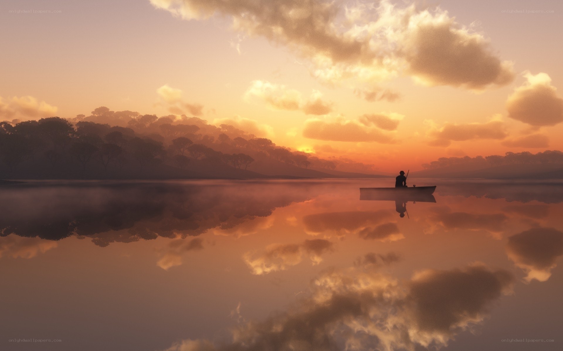 Solo boat at sunset