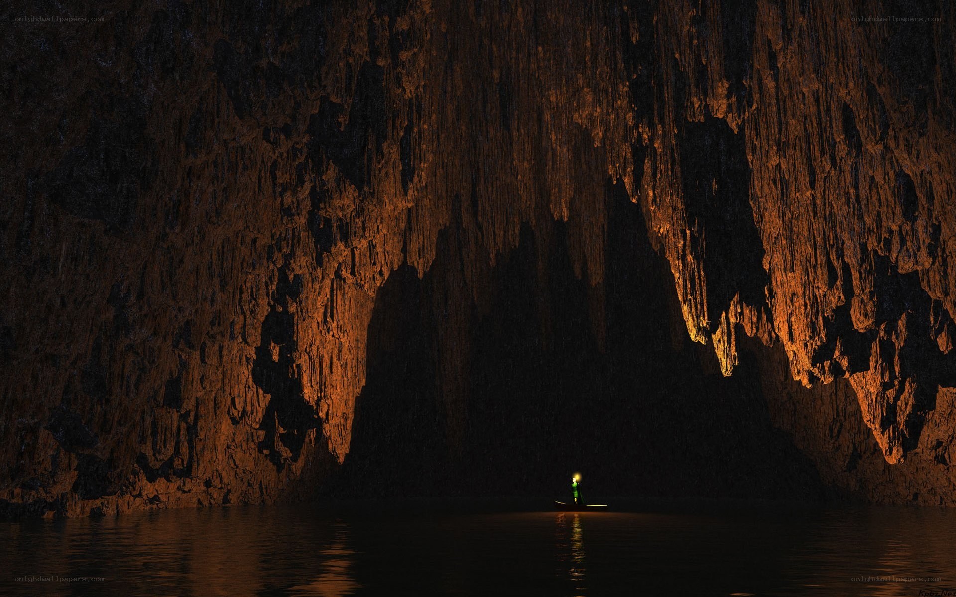 Solo boat in a cave