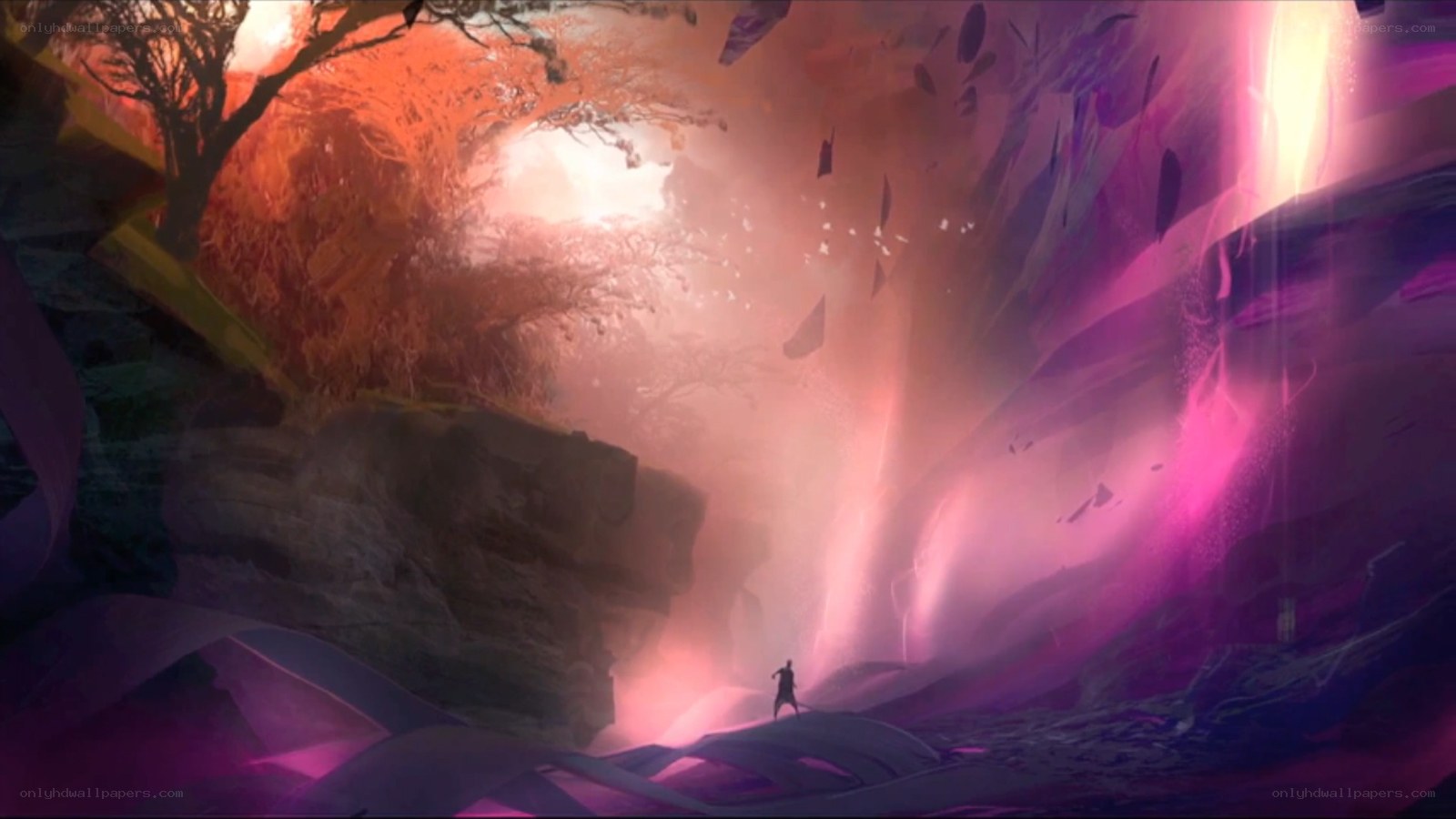 solo figure in glowing canyon