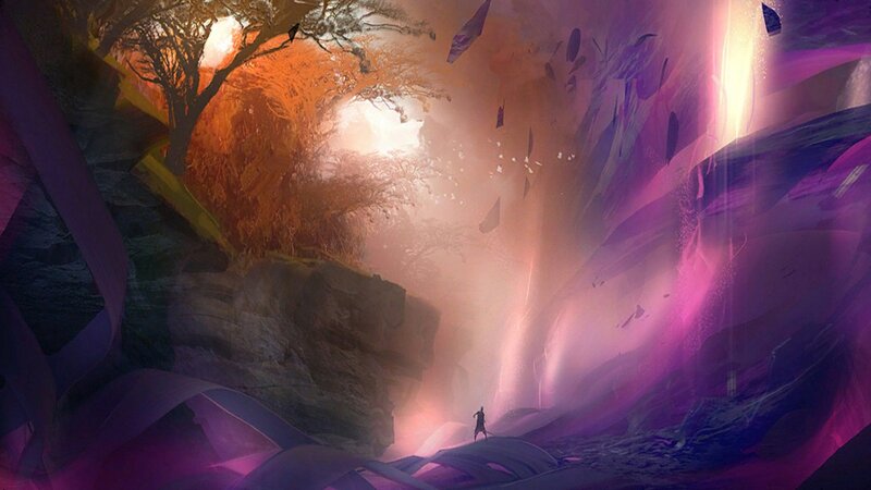 solo figure in mystical canyon