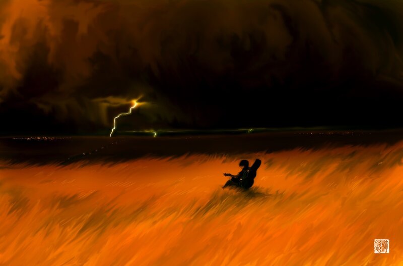 Solo guitarist in a storm