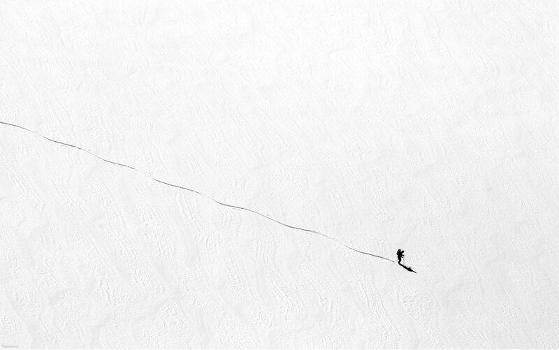 Solo skier on snowy slope