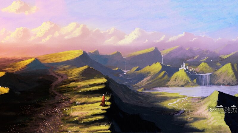 solo traveler in a fantasy landscape