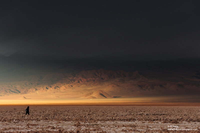 Solo traveler in desert landscape