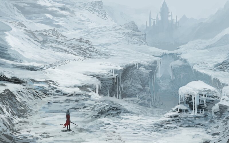 solo traveler in icy valley