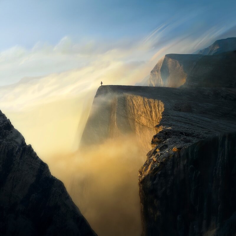 Solo traveler on a cliff edge