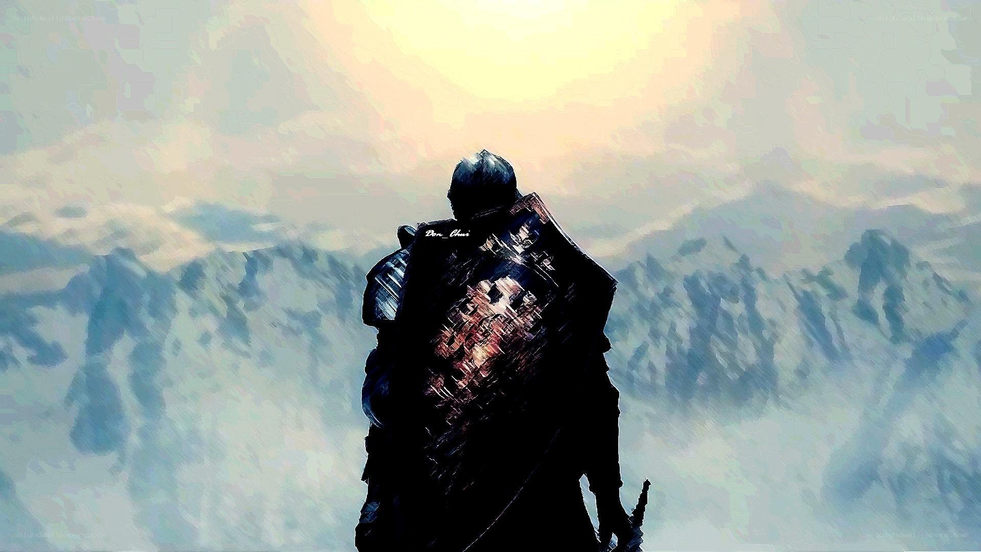 solo warrior on mountain peak