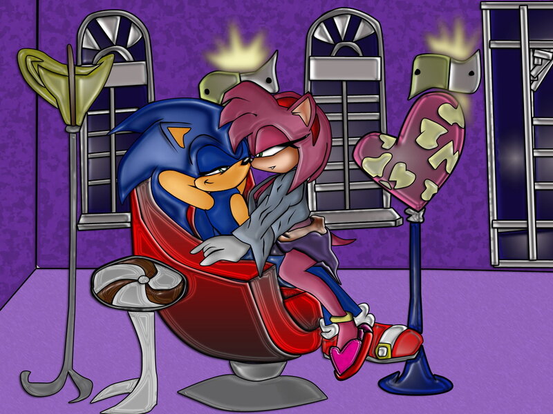 Sonic and Amy in a chair