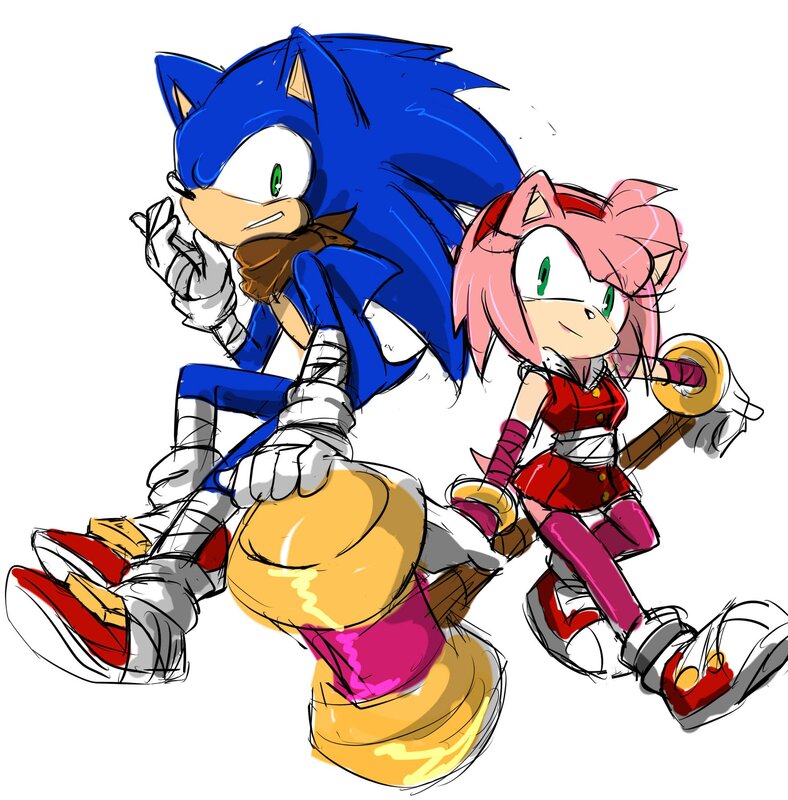 Sonic and Amy Running — Blue, Playful