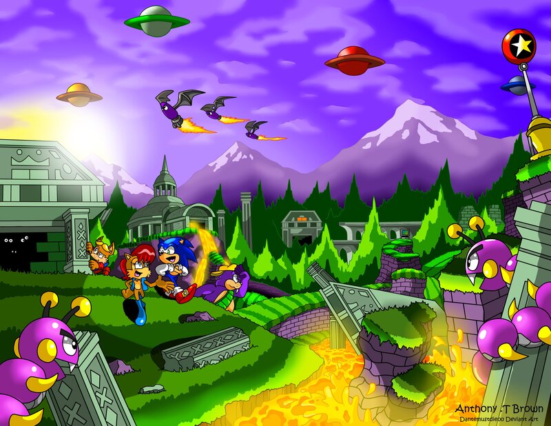 Sonic and friends in a fantasy landscape