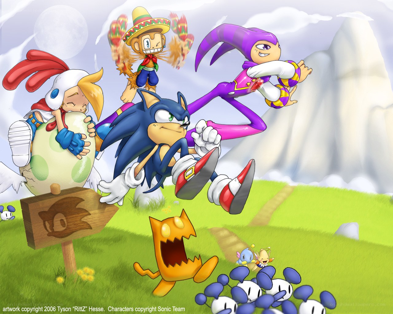 Sonic and friends in a field