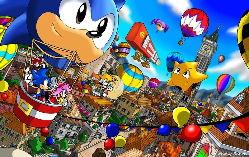 Sonic and friends in hot air balloons