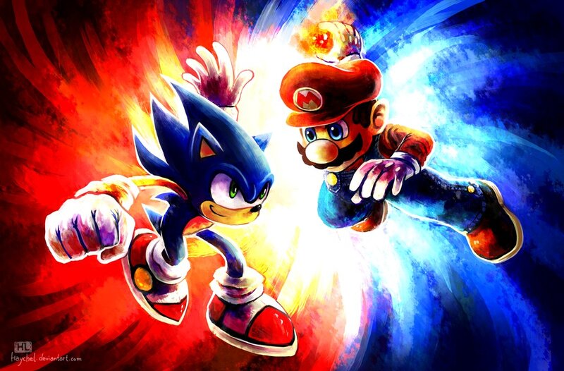 Sonic and Mario Running — Red