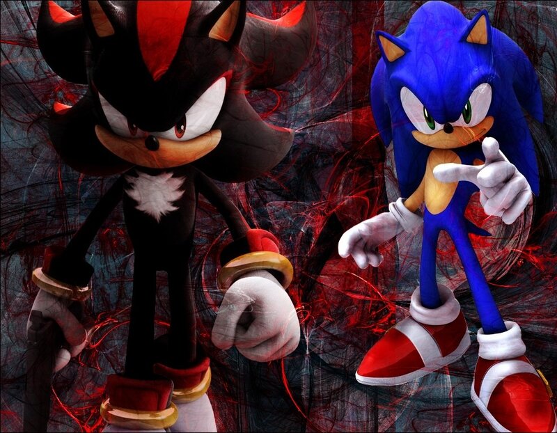 Sonic and Shadow Characters — Blue, Dramatic, Digital Art, Red Energy