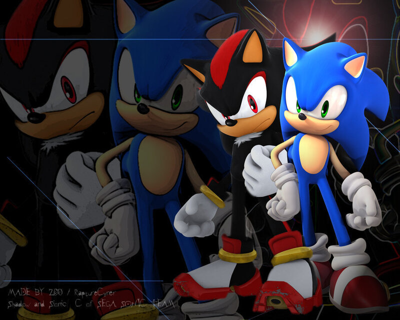 Sonic and Shadow Characters — Blue, Dramatic, Digital Art