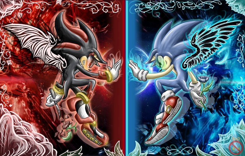 Sonic and Shadow Characters — Red, Dramatic, Digital Art